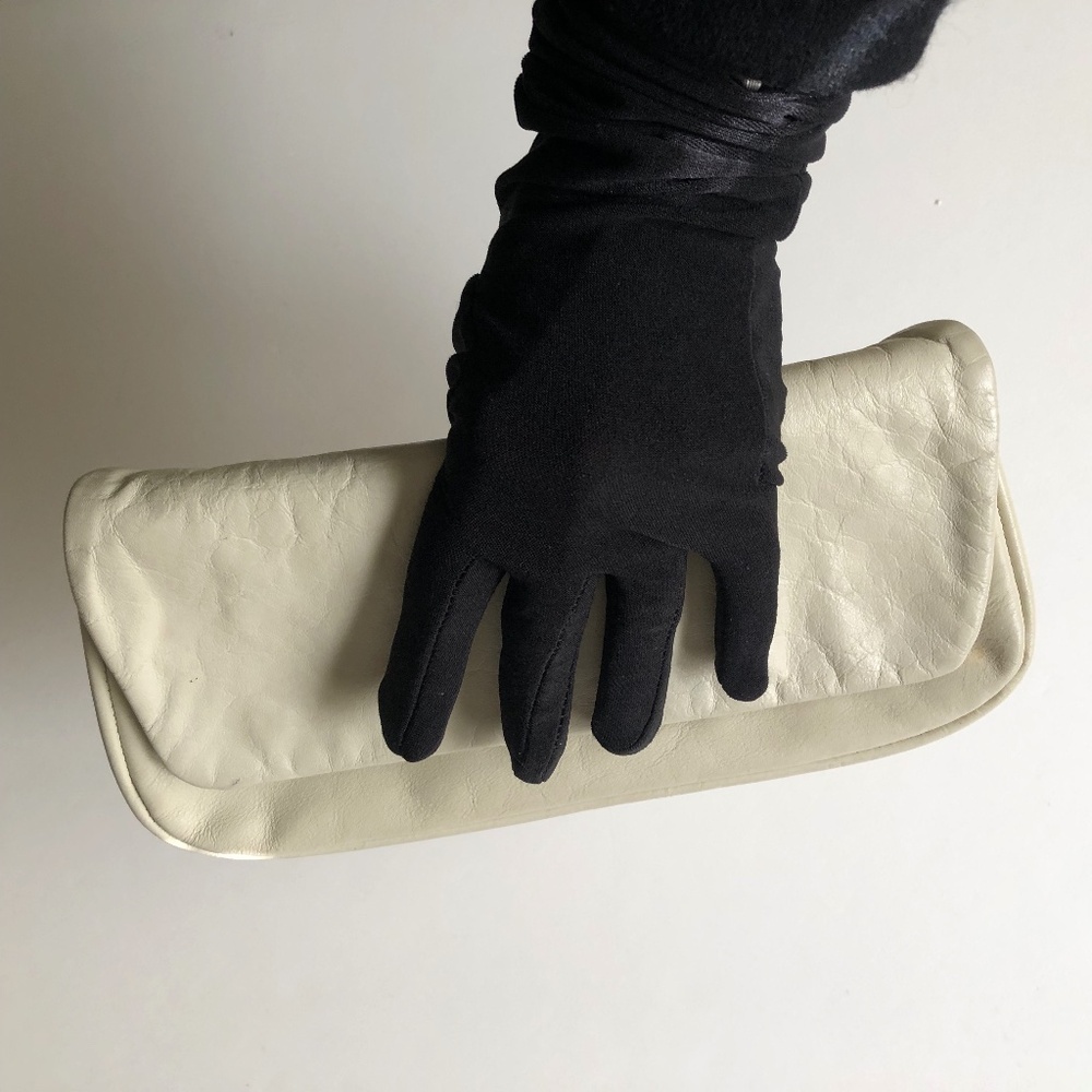 Leather Flap Clutch Bag in Cream Color